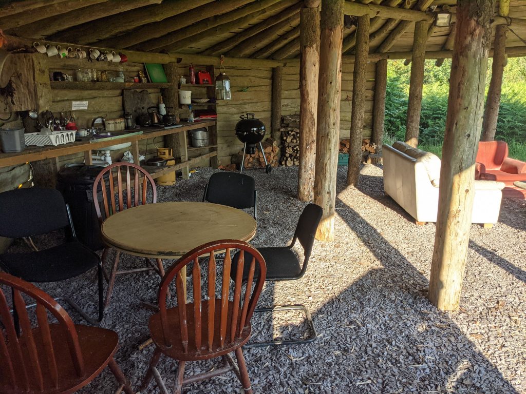communal kitchen area at temple druid campsite