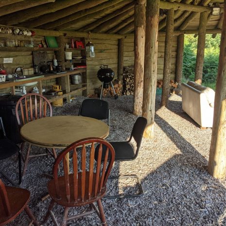 communal kitchen area at temple druid campsite